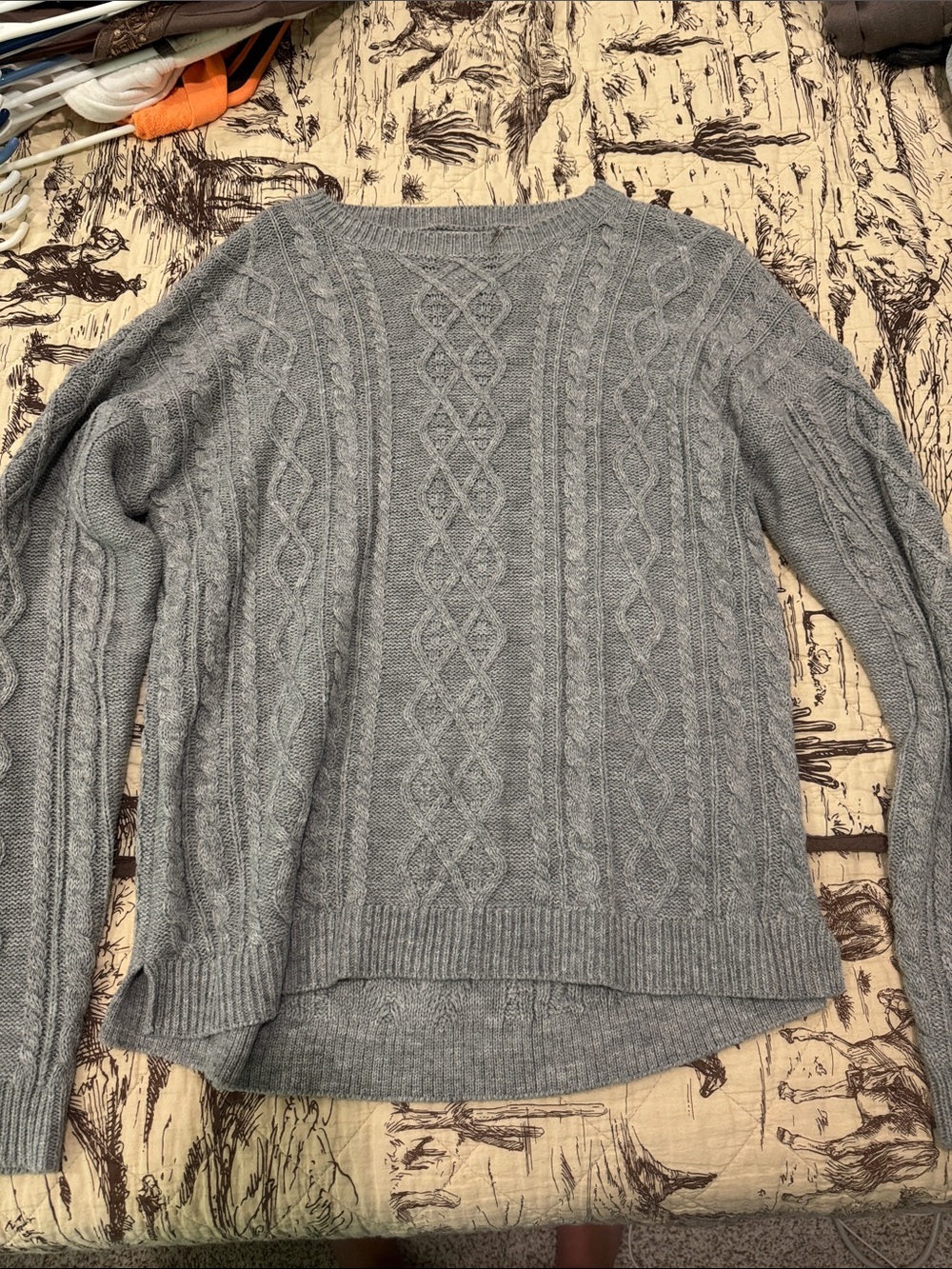 Magnolia Heather Gray Cable Knit Crewneck Sweater